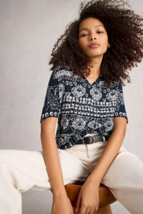 White Stuff Elisa Top Navy Print