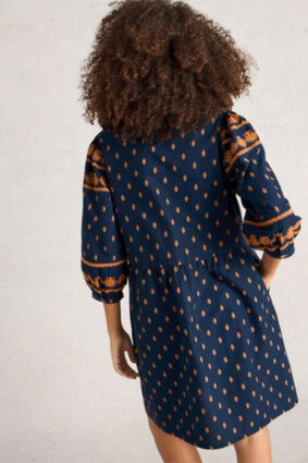 White Stuff Lila Embroidered Dress Navy Multi