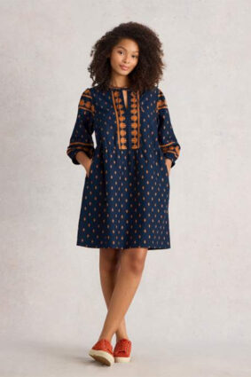 White Stuff Lila Embroidered Dress Navy Multi