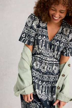White Stuff Lucy Midi Dress Navy Print