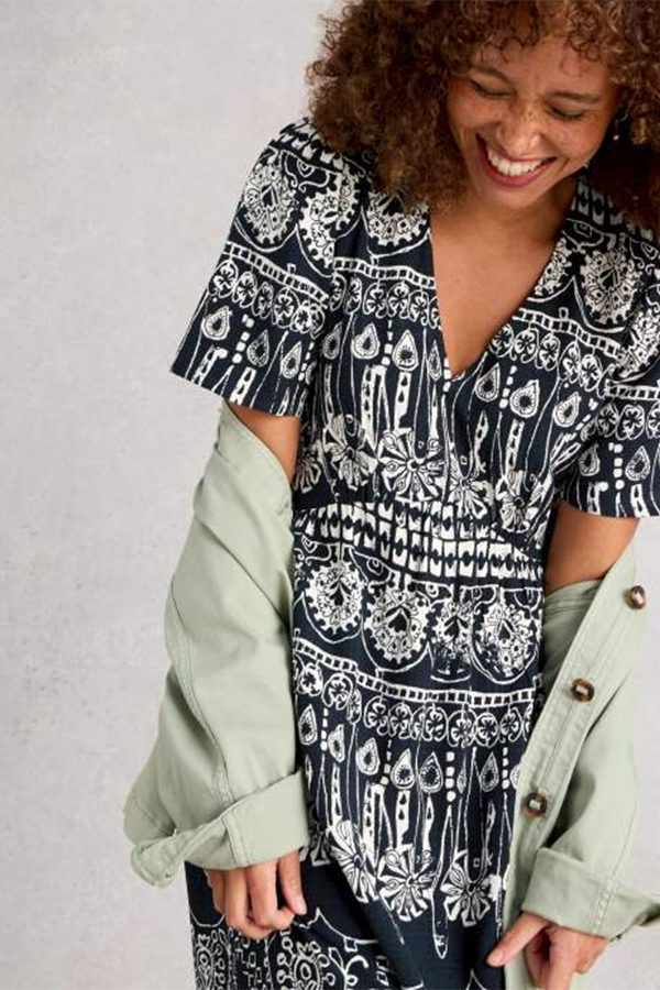 White Stuff Lucy Midi Dress Navy Print