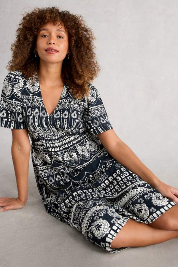 White Stuff Lucy Midi Dress Navy Print