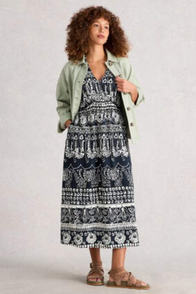 White Stuff Lucy Midi Dress Navy Print