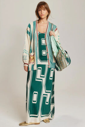 Me369 Liv Long Printed Cardigan Sporty Jade