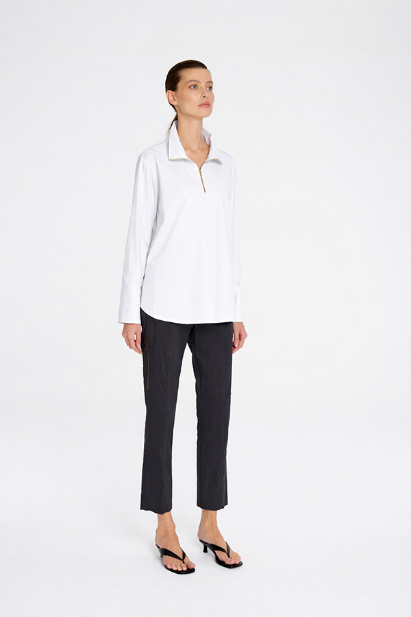 Mela Purdie Half Zip Blouse White