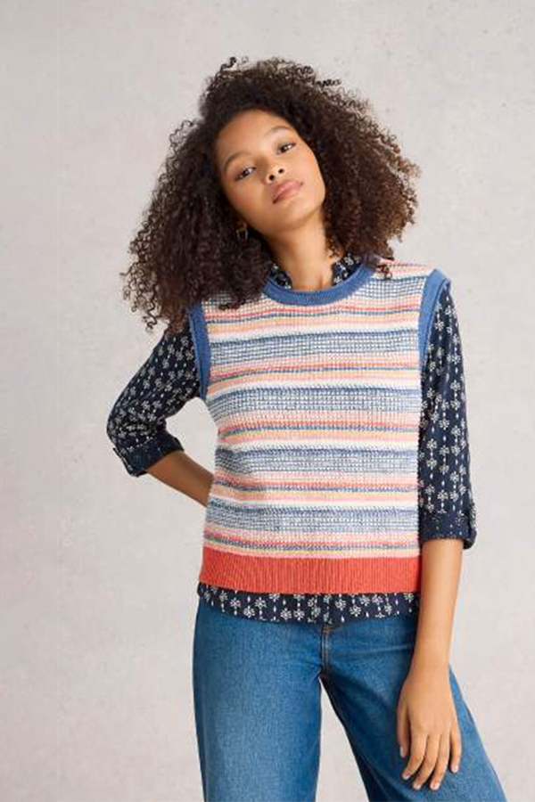 White Stuff Tara Texture Tank Blue Mlt