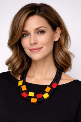 Christina Brampti Aluminium Rectangle Two Rope Magnet Necklace WarmmixBlack