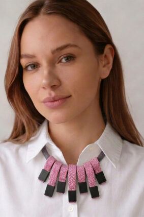 Christina Brampti Flat Cord Square Bead Necklace Pink
