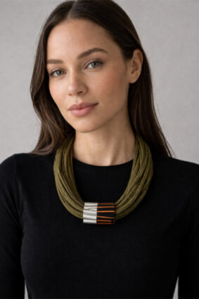 Christina Brampti Multiple Aluminium Barrel Cord Necklace Khakimix