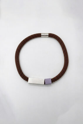 Christina Brampti Rectangle Square Tube Net Necklace BrownBlksilver