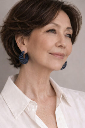 Maison 203 Memento Hoop Small 3D Earrings Navy