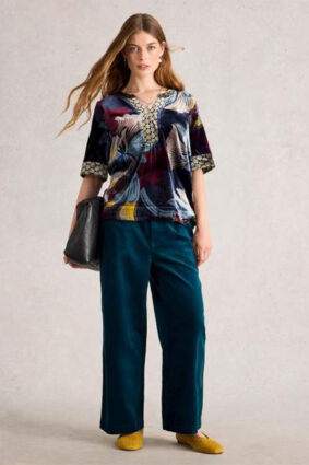 White Stuff Ash Velvet Top Navy Multi