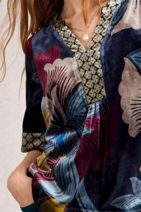 White Stuff Ash Velvet Top Navy Multi