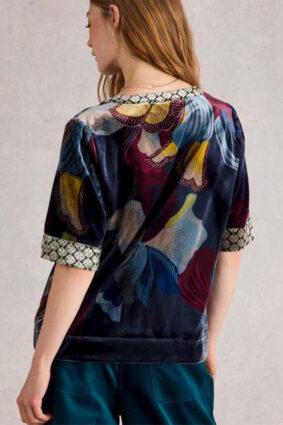 White Stuff Ash Velvet Top Navy Multi