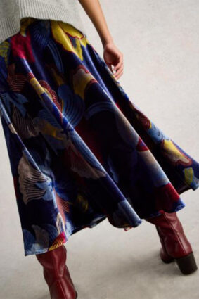 White Stuff Hope Bias Cut Velvet Skirt Navy