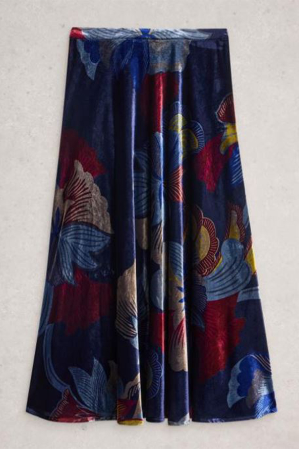 White Stuff Hope Bias Cut Velvet Skirt Navy