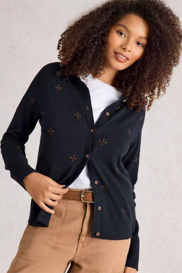 White Stuff Lulu Embroidered Cardi Navy Multi