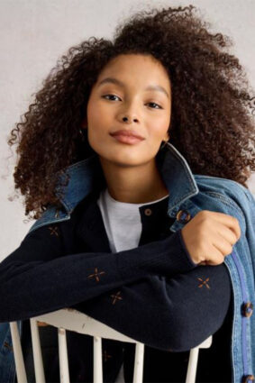 White Stuff Lulu Embroidered Cardi Navy Multi