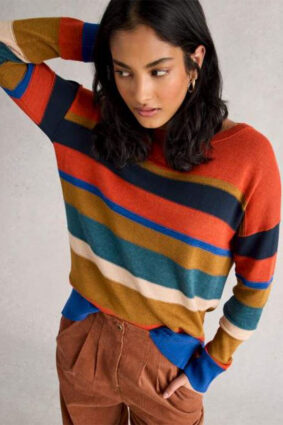 White Stuff Olive Stitch Stripe Jumper Red Mlt
