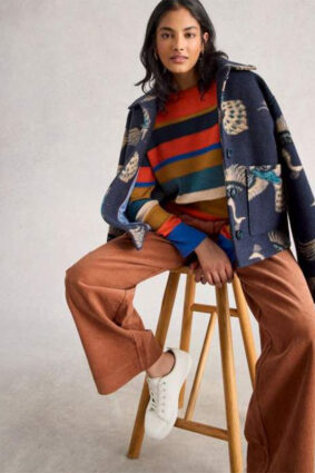 White Stuff Olive Stitch Stripe Jumper Red Mlt