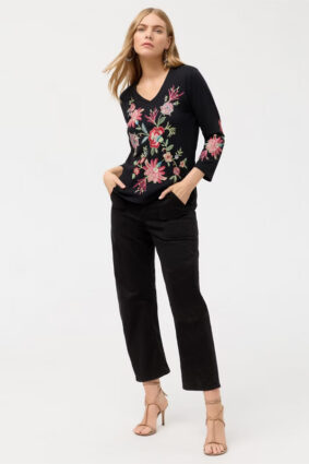 Johnny Was 3_4 Sleeve Trapunto V-Neck Tee Junie Black