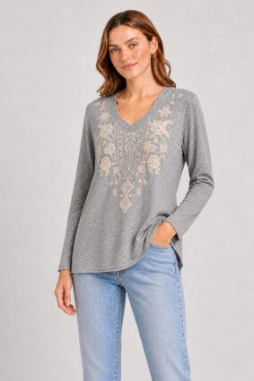 Johnny Was Henley Yoke Blouse - Lucinda Osiris Stripe