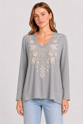 Johnny Was Henley Yoke Blouse - Lucinda Osiris Stripe