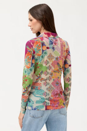 Johnny Was Mesh Button Front Shirt - Mc Dreamer Print