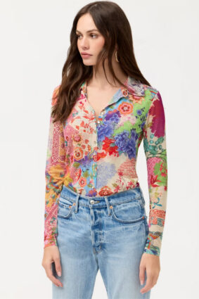 Johnny Was Mesh Button Front Shirt - Mc Dreamer Print