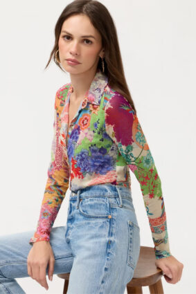 Johnny Was Mesh Button Front Shirt - Mc Dreamer Print