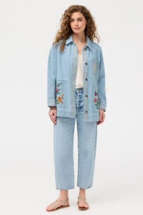 Johnny Was Oversized Denim Trucker Jacket - Sunnie Denim Blue