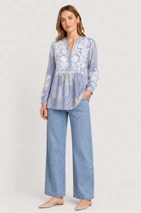Johnny Was Slit Sleeve Tee - Carmelita Heather Grey