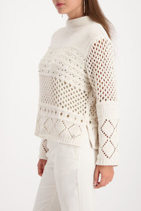 Monari Chenille Openwork Sweater Almond