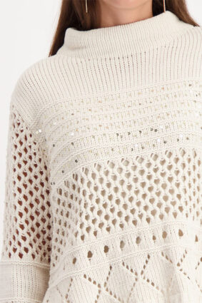 Monari Chenille Openwork Sweater Almond