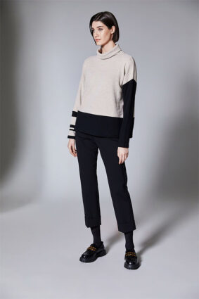 Peruzzi Stripe Colour Blk Fleece Top Sand