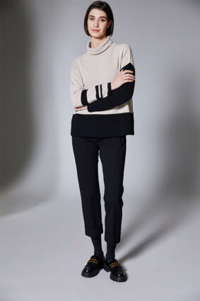 Peruzzi Stripe Colour Blk Fleece Top Sand