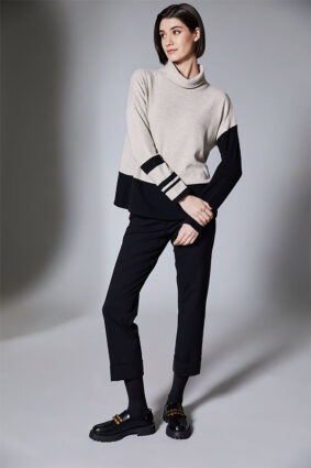 Peruzzi Stripe Colour Blk Fleece Top Sand