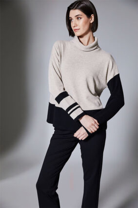 Peruzzi Stripe Colour Blk Fleece Top Sand
