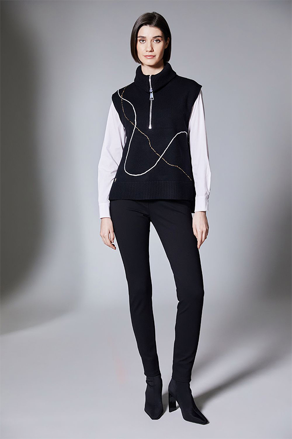 Peruzzi Zip Knit Tabard Blk Ecru