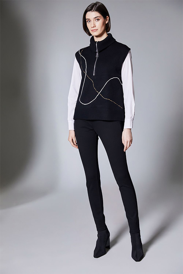 Peruzzi Zip Knit Tabard Blk Ecru