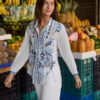 Johnny Was Luisa shirt in Diantha White with intricate placement floral embroidery.