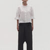 La Vaca Loca Pone short relaxed fit shirt in optical white cotton poplin with wide 3/4 sleeves and turn-up cuffs.