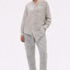 La Vaca Loca Salvd loose-fit asymmetrical shirt in cold white distressed cotton voile fabric with a stand-up collar.