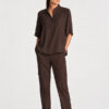 Mela Purdie Placket Plaza top in Fudge, a relaxed wide-leg style drape shirt for women