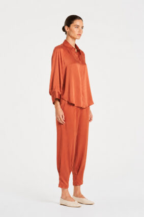 Mela Purdie Resort Blouse in Copper, an elegant mirror satin long sleeve shirt for women
