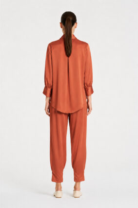 Mela Purdie Resort Blouse in Copper, an elegant mirror satin long sleeve shirt for women