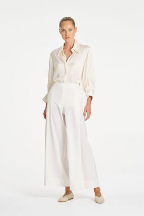 Mela Purdie Resort Blouse in Ivory, an elegant mirror satin long sleeve shirt for women