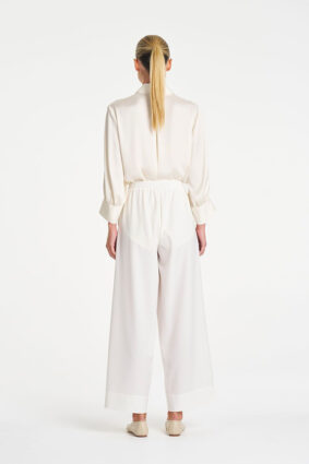 Mela Purdie Resort Blouse in Ivory, an elegant mirror satin long sleeve shirt for women