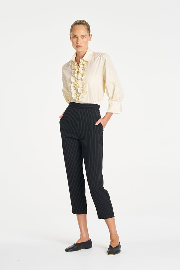 Mela Purdie Ruffle Resort Top in Vanilla, an elegant long sleeve shirt with statement ruffle detailing for women