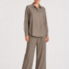 Mela Purdie Saville Shirt in Almond, a relaxed-fit long sleeve tailored button-up shirt for women